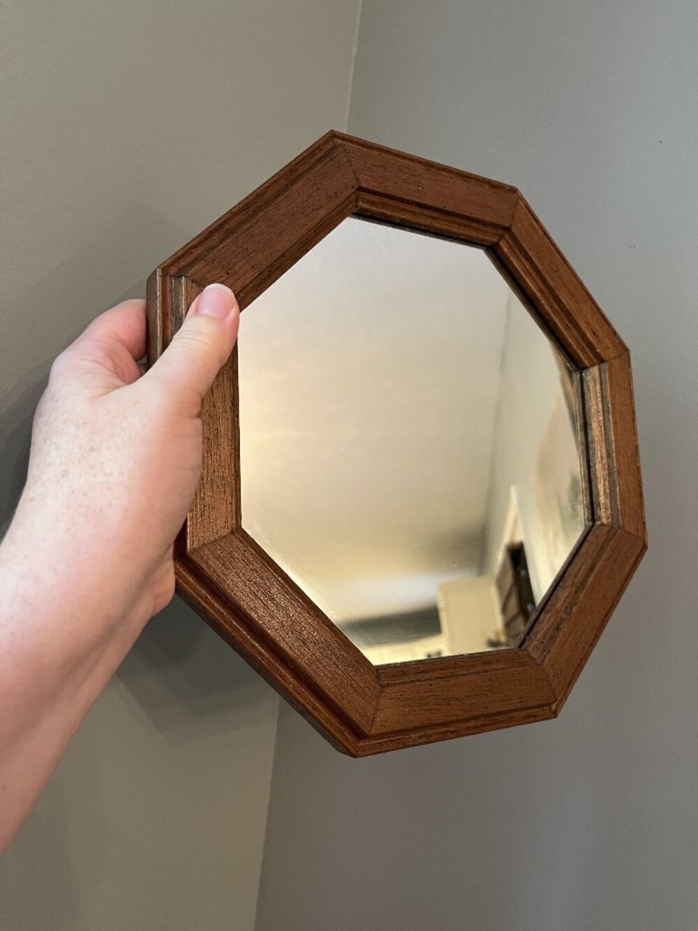 Vintage Wood Octagon Mirror 2 Hanging Options